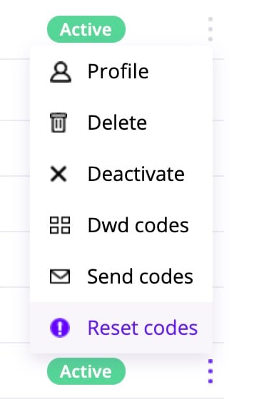 reset codes